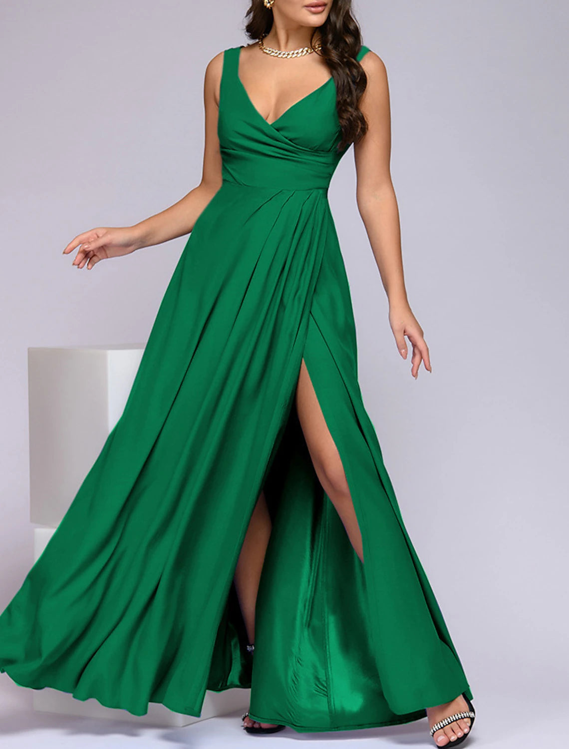 Wholesale A-Line Bridesmaid Dress V Neck Sleeveless Elegant Floor Length Spandex with Split Front / Ruching